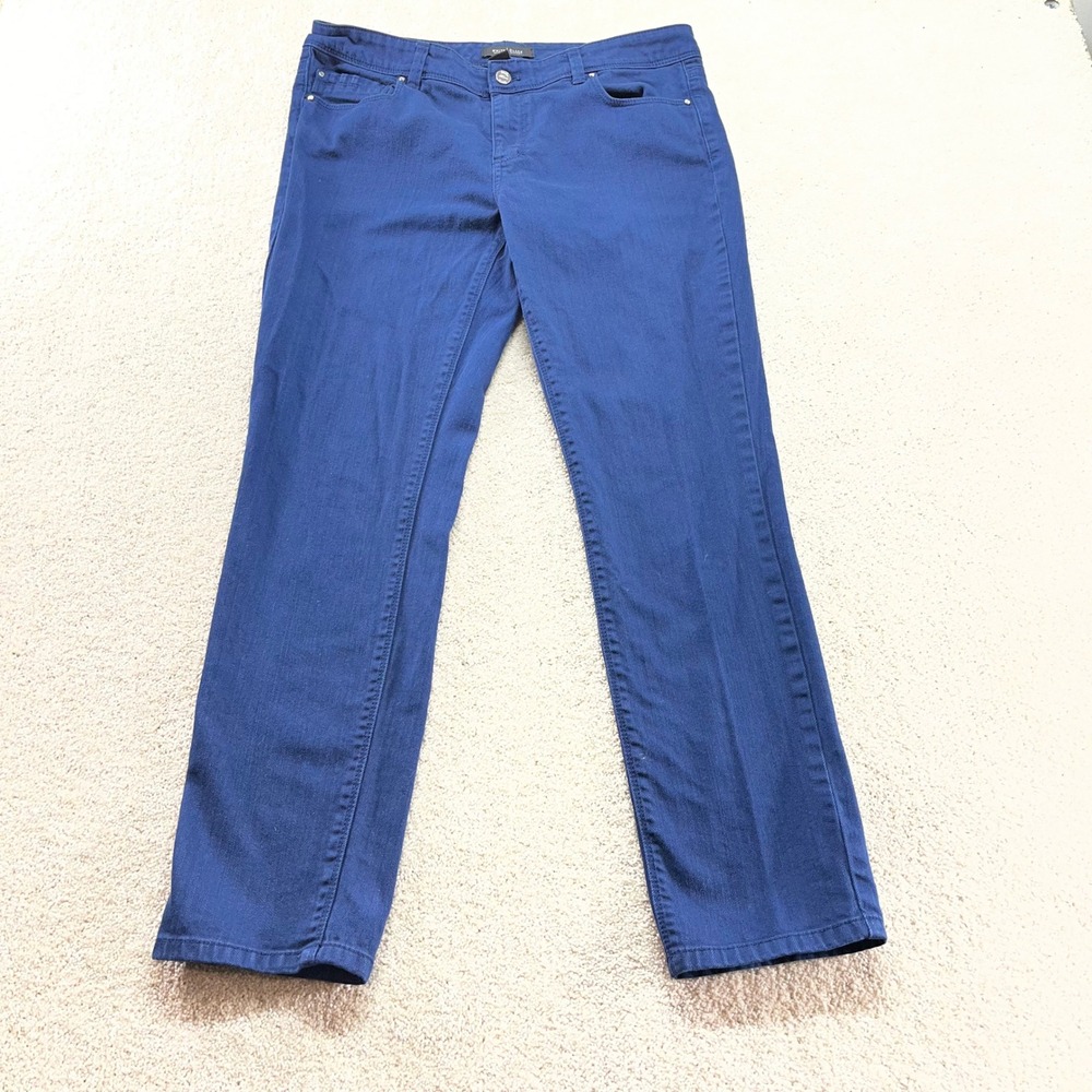 White House Black Market Slim Ankle Pants Womens 10 Blue Blanc Mid Rise Stretch